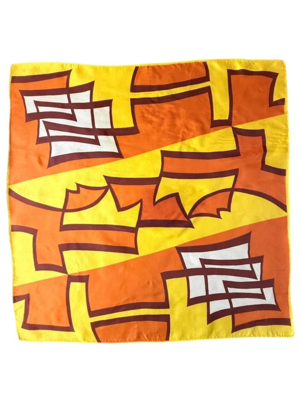 VTG Abstract‎ Geometric Acetate Twill Scarf Made Japan Orange Gold Brown 22